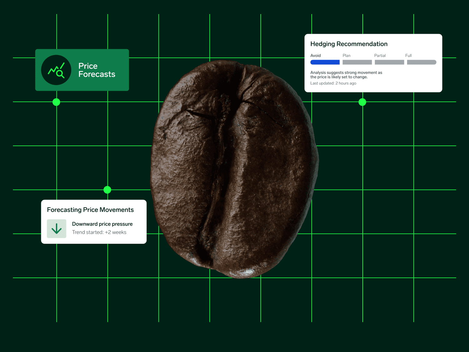 Cut out coffee bean on a dark green backgroud
